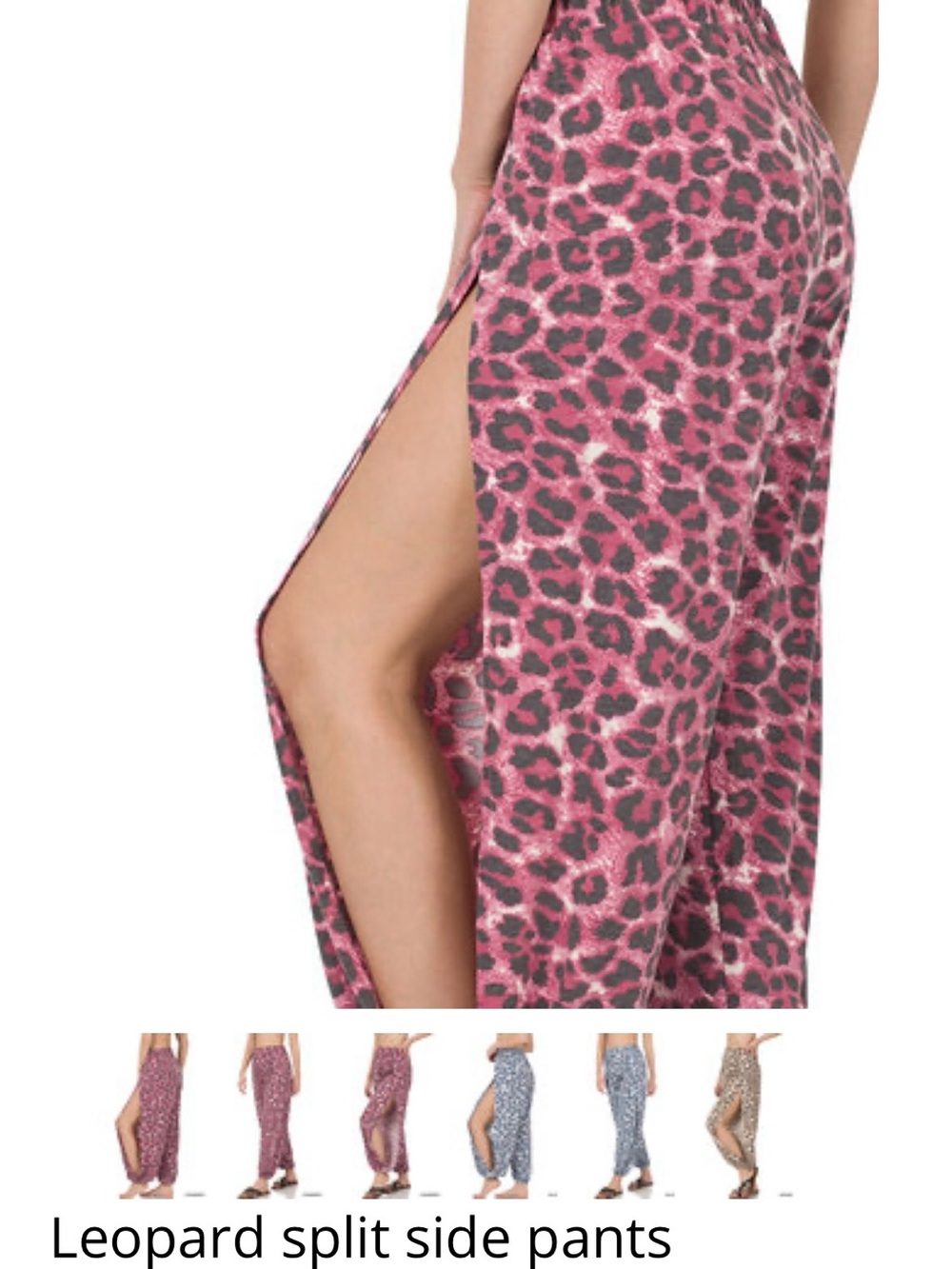 Zenana Outfitters Pink Leopard-Print side split pants - Picture 3 of 5